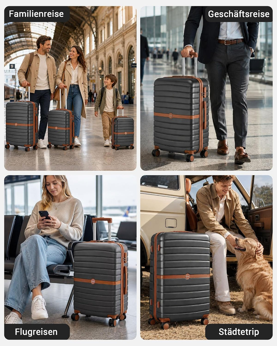 KONO Koffer Reisekoffer Trolley Handgepäck Koffer 55x40x20cm von ABS+PC Hartschalenkoffer mit Zwilli