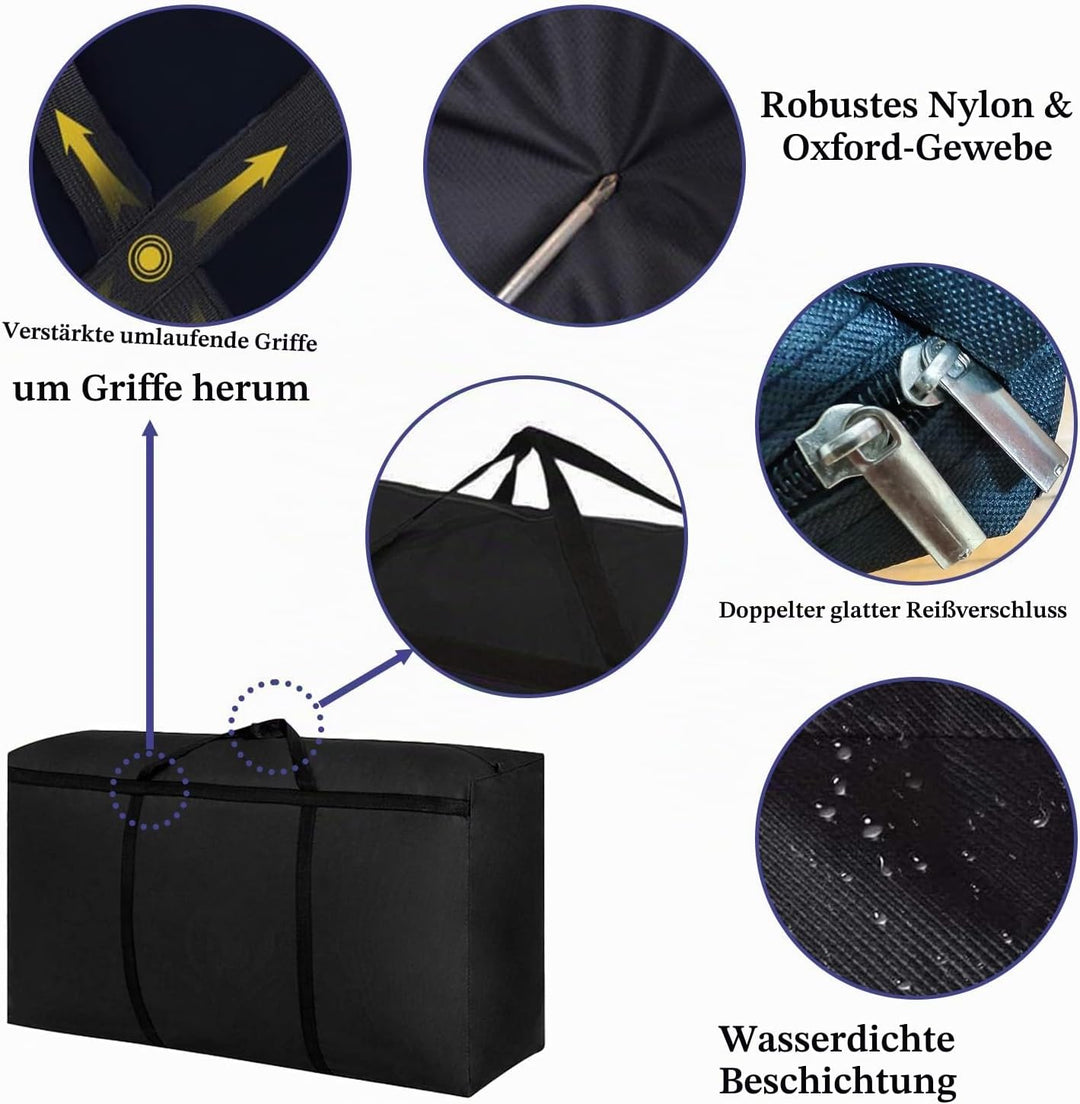 Kongming 2 Stück 180L Aufbewahrungstasche xxl Wasserdichte 600D Oxford Schwarz Extra Gross Umzugstas