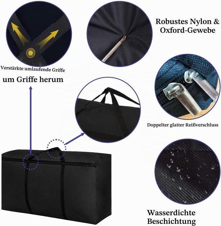 Kongming 2 Stück 180L Aufbewahrungstasche xxl Wasserdichte 600D Oxford Schwarz Extra Gross Umzugstas