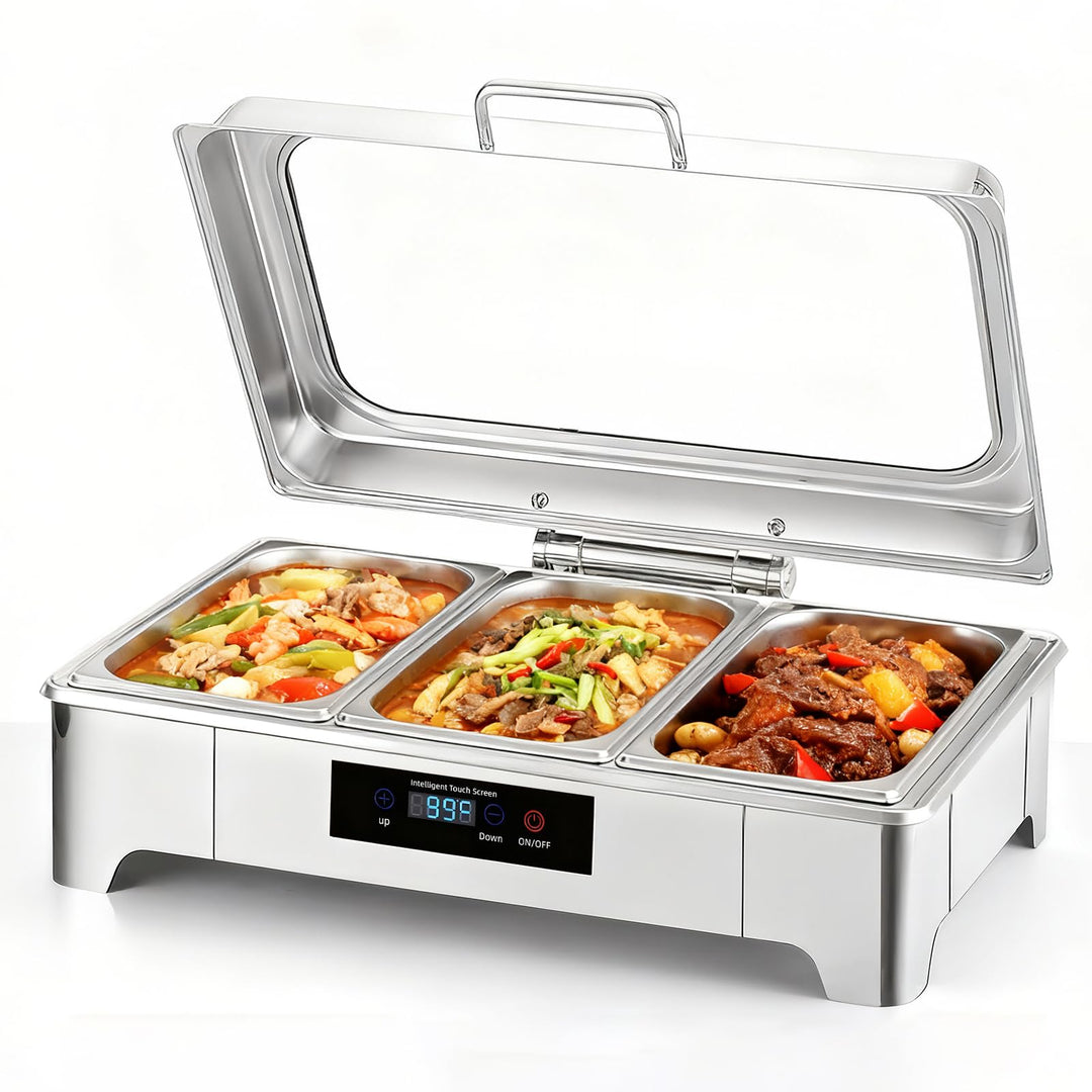 Elektrischer Chafing Dish, 9L Edelstahl Speisewärmer, Buffetwärmer Einstellbare Temperatur, Warmhalt