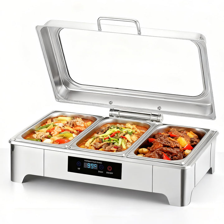 Elektrischer Chafing Dish, 9L Edelstahl Speisewärmer, Buffetwärmer Einstellbare Temperatur, Warmhalt