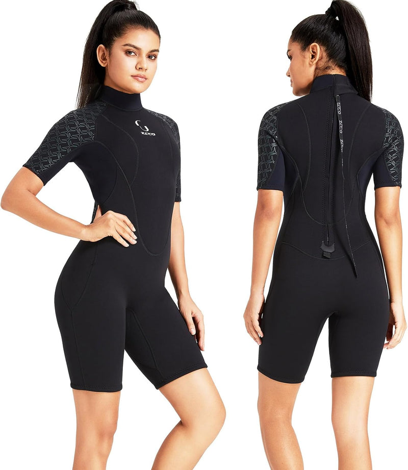Neoprenanzug Damen Rückenreissverschluss Kurzer Neoprenanzug Herren 3mm Neopren Kurzarm Neoprenanzug