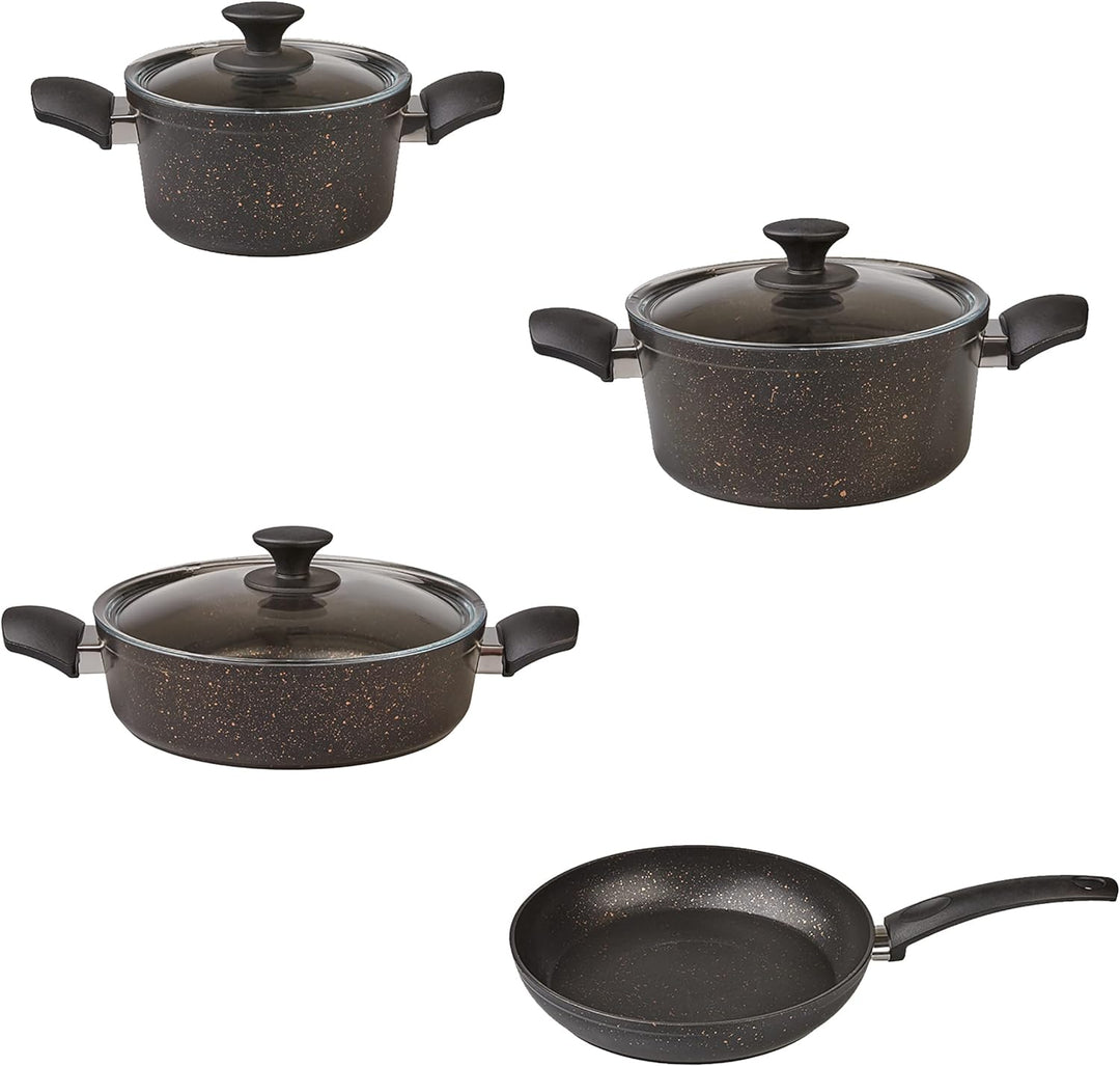 Karaca Biogranit Kochgeschirr-Set, Schwarz/Gold, 7-teilig,Kochgeschirr-Set, Antihaftbeschichtung, To