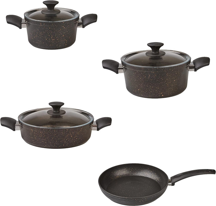 Karaca Biogranit Kochgeschirr-Set, Schwarz/Gold, 7-teilig,Kochgeschirr-Set, Antihaftbeschichtung, To