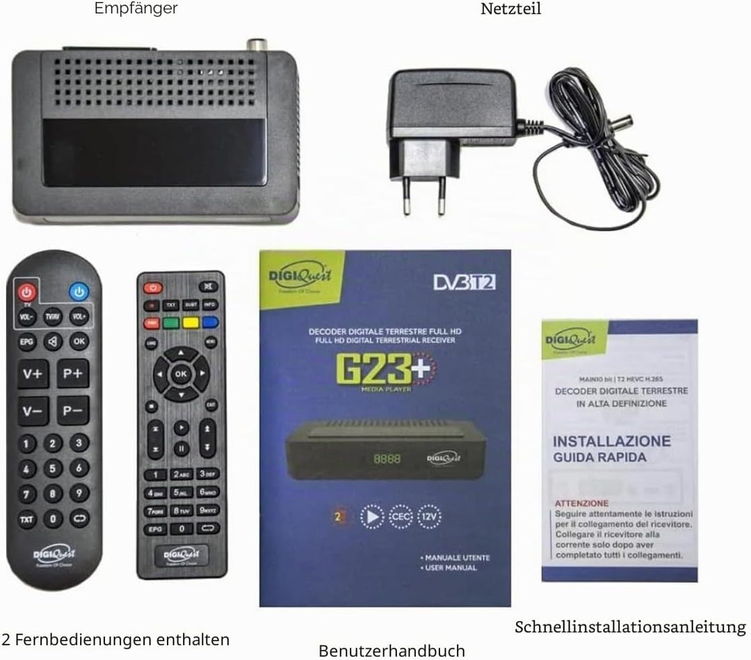 Digiquest G23 HEVC H.265 10bit Full HD FTA Receiver DVB-T2 DVB-T2 USB HDMI SCART Ethernet LAN RJ-45