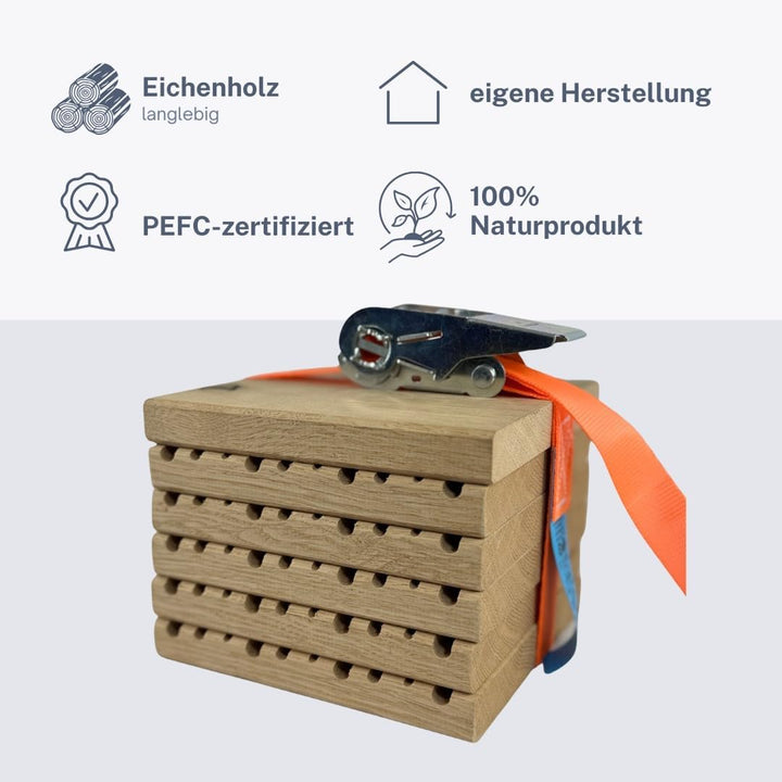 Nistblock für Wildbienen Eiche – Nachhaltige Nisthilfe aus gefrästen Bienenbrettchen – 10 Verschiede