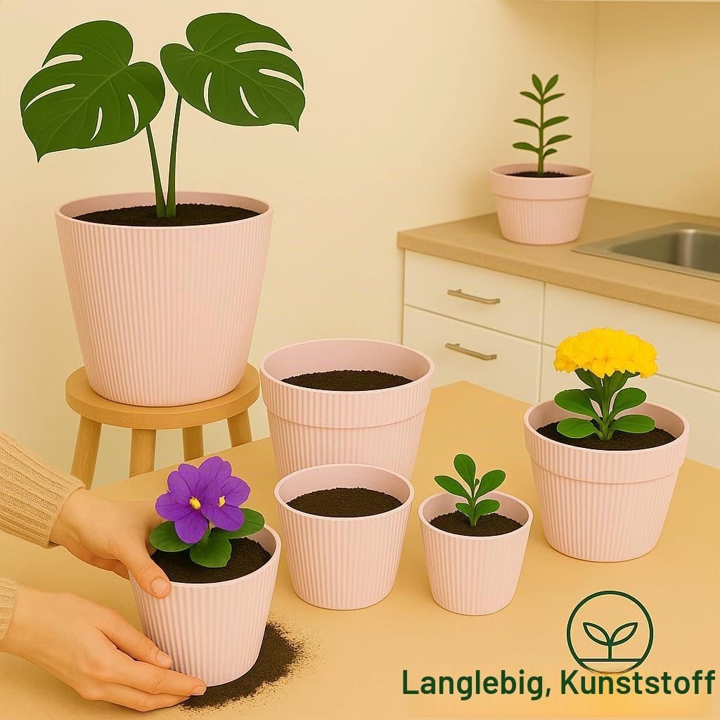 Home Garden Ornaments Blumentopf Set 3er – Kunststoff Übertopf, geriffeltes Design, modern & dekorat