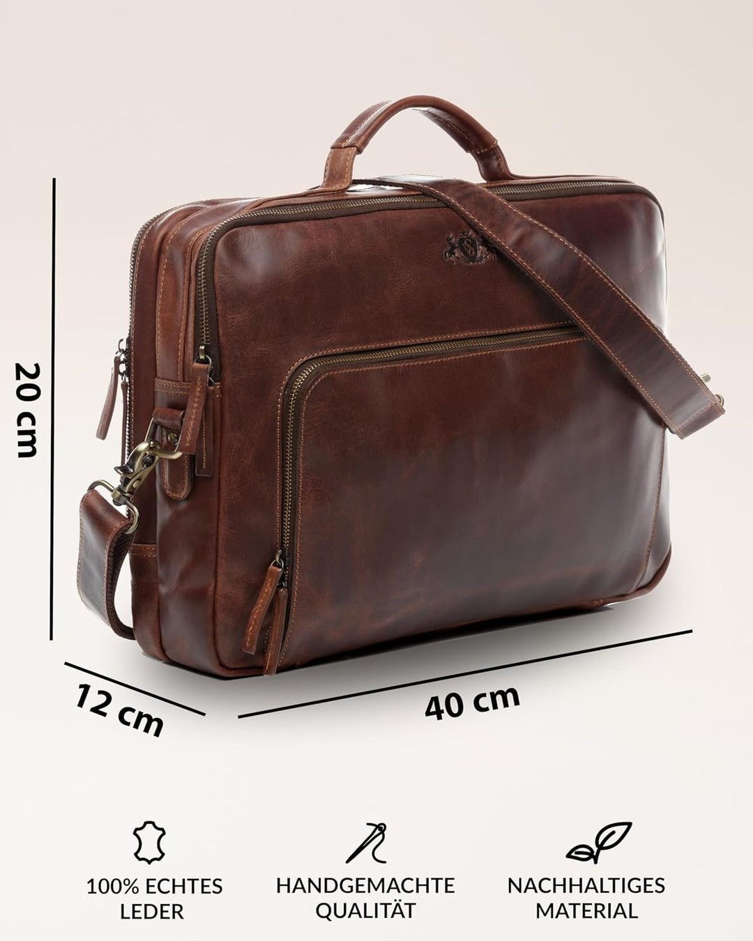 SID & VAIN grosse Laptoptasche mit Frontfach echt Leder - 15 bis 17 Zoll Laptop Business-Tasche SIMO