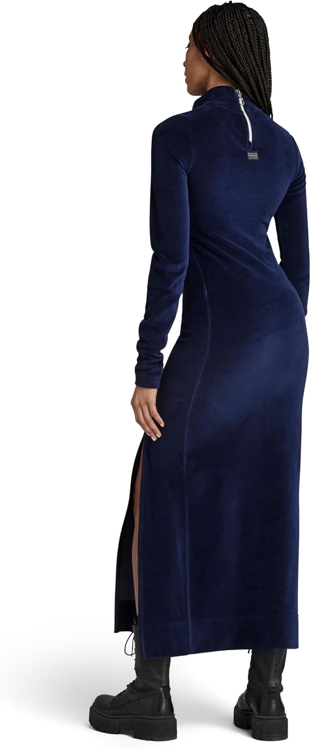 G-Star RAW Damen Velvet Slit Kleid Casual Dress L Blau (Warm Sartho D24224-d428-c423), L Blau (Warm