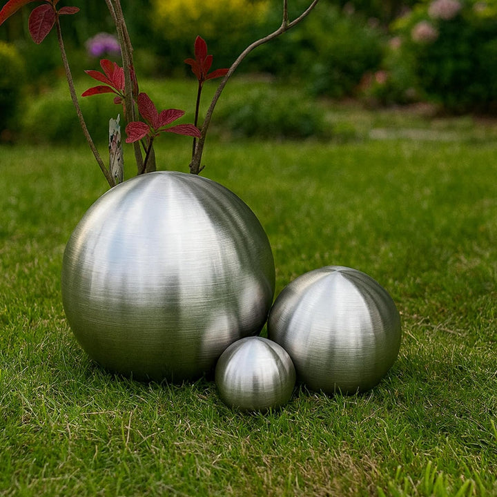 Köhko 3er Edelstahlkugeln-Set-06 Ø 9-15-24 cm Dekokugel aus gebürstet-matten Edelstahl, Ø 9-15-24 CM