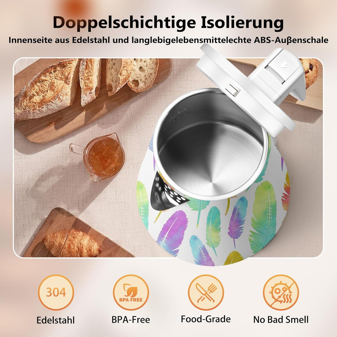 1,2L Kabelloser Edelstahl Wasserkocher – BPA-frei, 1000W Schnellkochender Teekocher, Metall Design,