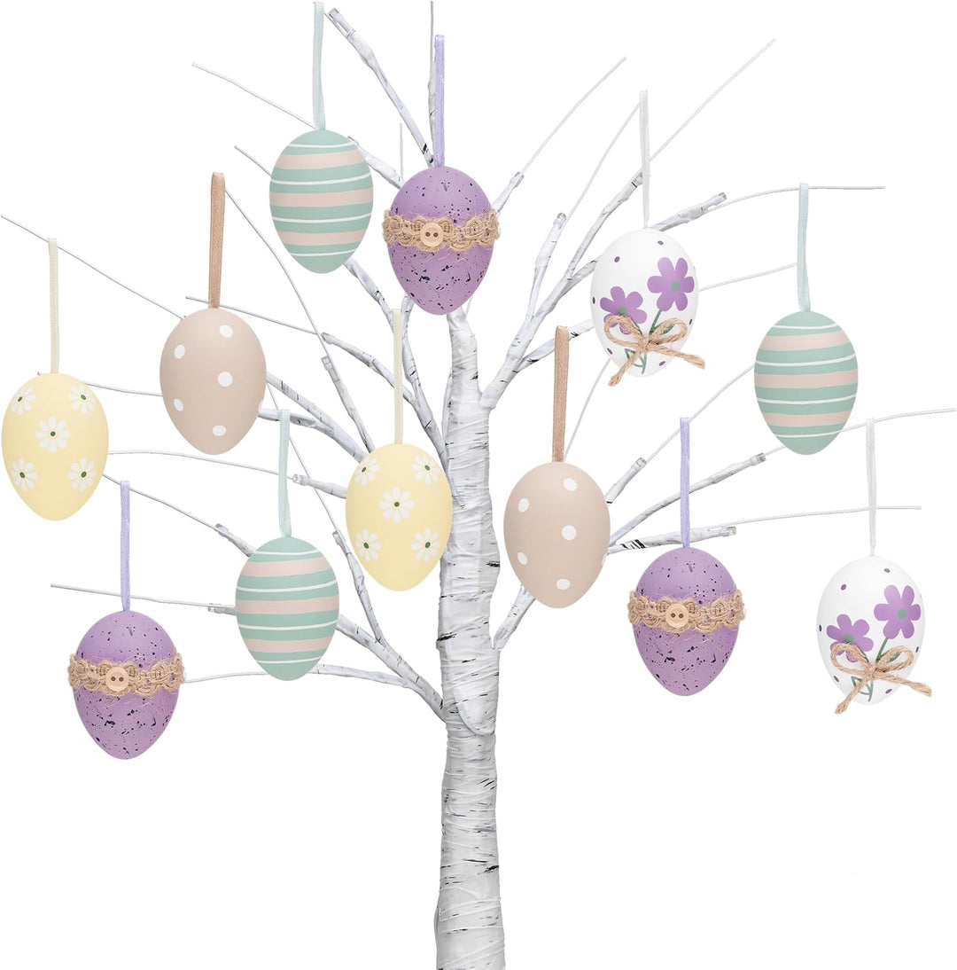 Valery Madelyn 12er Ostereier zum Aufhängen für Osterdeko,6cm Modern Plastikeier für Ostern Deko,Vio