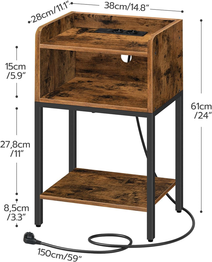 HOOBRO Nachttisch, Beistelltisch mit Ladestation, Nachtschrank mit 2 AC-Anschlüssen, 2 USB-Anschlüss