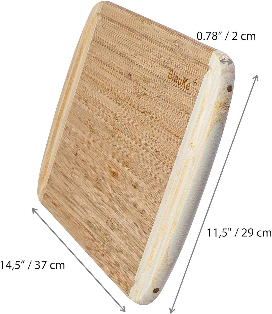 BlauKe® Schneidebrett aus Holz mit Saftrille (37x29cm) – Grosses Bambus Küchenbrett, Servierplatte f