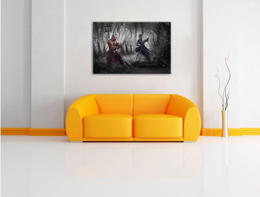 Pixxprint Kampf zwischen Samurai und Ninja B&W Detail, Format: 100x70 auf Leinwand, 100x70