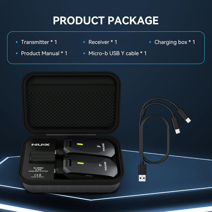 NU-X C-5RC Wiederaufladbares kabelloses Gitarren-Bug-Set | Trägerfrequenz 5,8 GHz