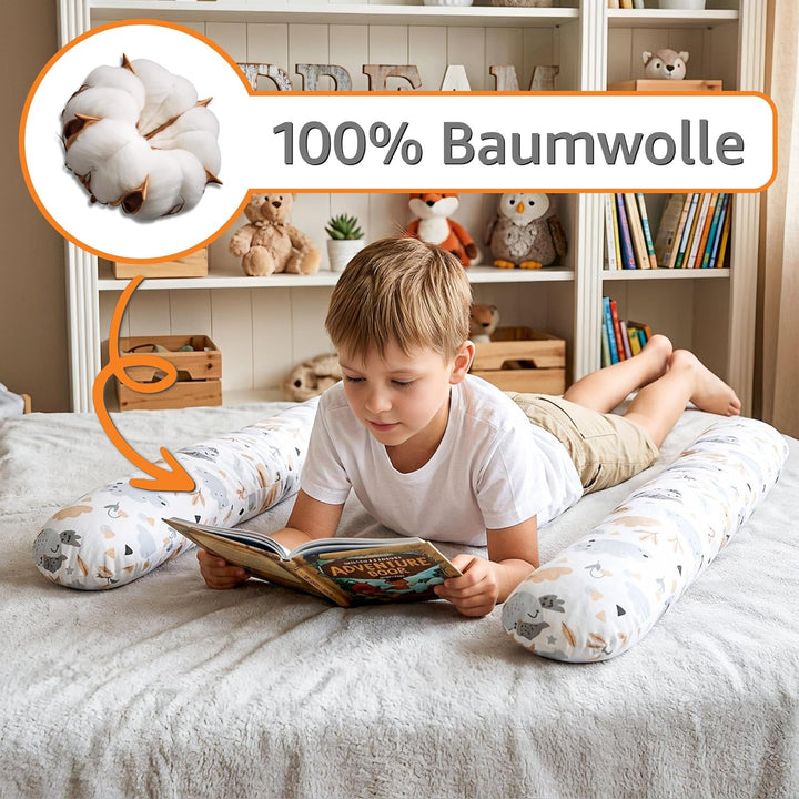 Totsy Baby Seitenschläferkissen Bettschlange Body Pillow 150 cm Baumwolle - Kopfkissen lang Bettroll