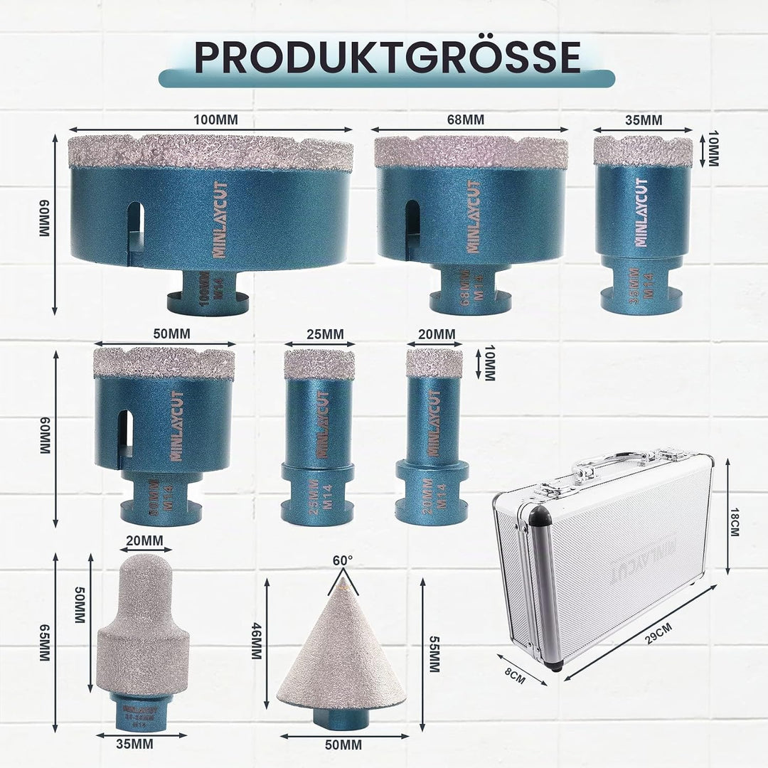 MINLAYCUT Diamond Tile Drill Bit Set 20/25/35/50/68/100 mm Diamond Drill Bit Hole Saw with 20-35 mm