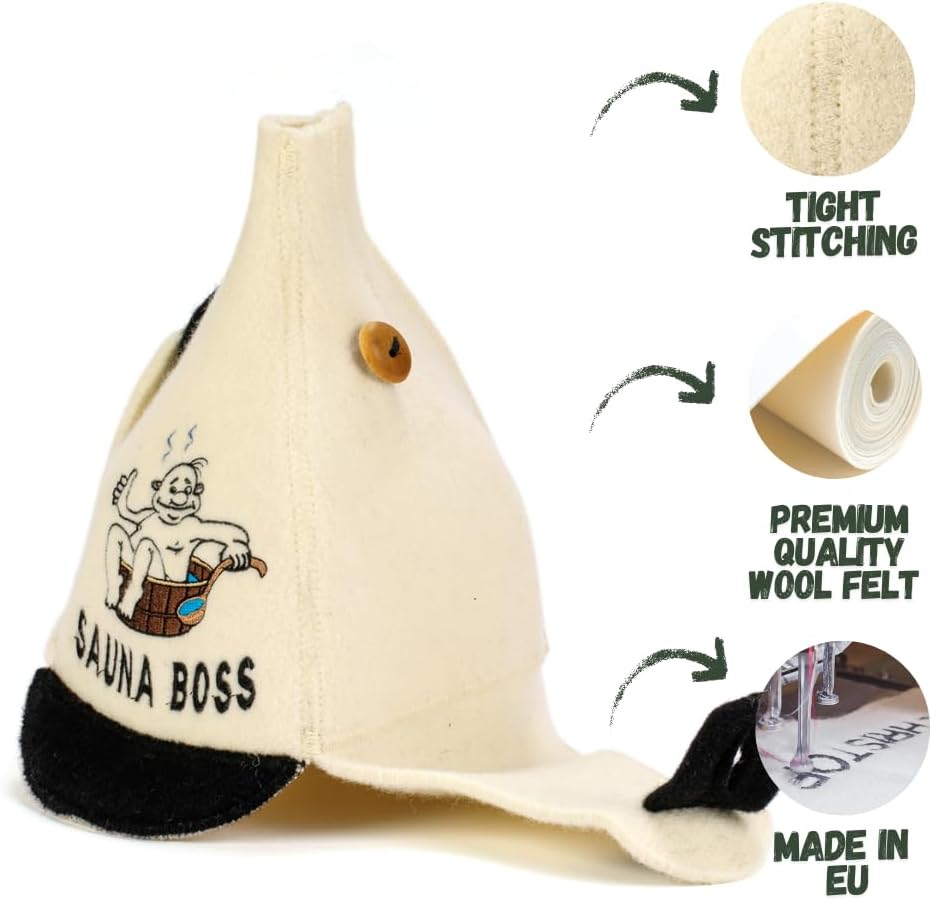 Natural Textile Saunahut 'Sauna Boss Bucket' White - 100% organische Wollfilzmützen - Schützen Sie I