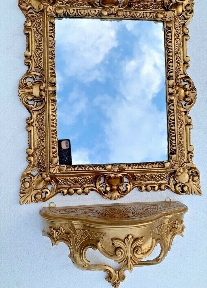Wandspiegel Gold mit Konsole Barock Antik 45x38 Flurspiegel Badspiegel mit Ablage Wanddeko Prunkspie