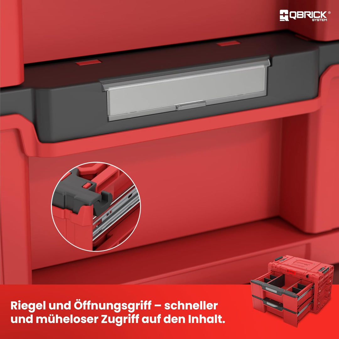 Qbrick System Werkzeugkoffer Sortierbox Leer - 2 Schubladen - Werkzeugkiste - 542 x 335 x 369 mm Rot