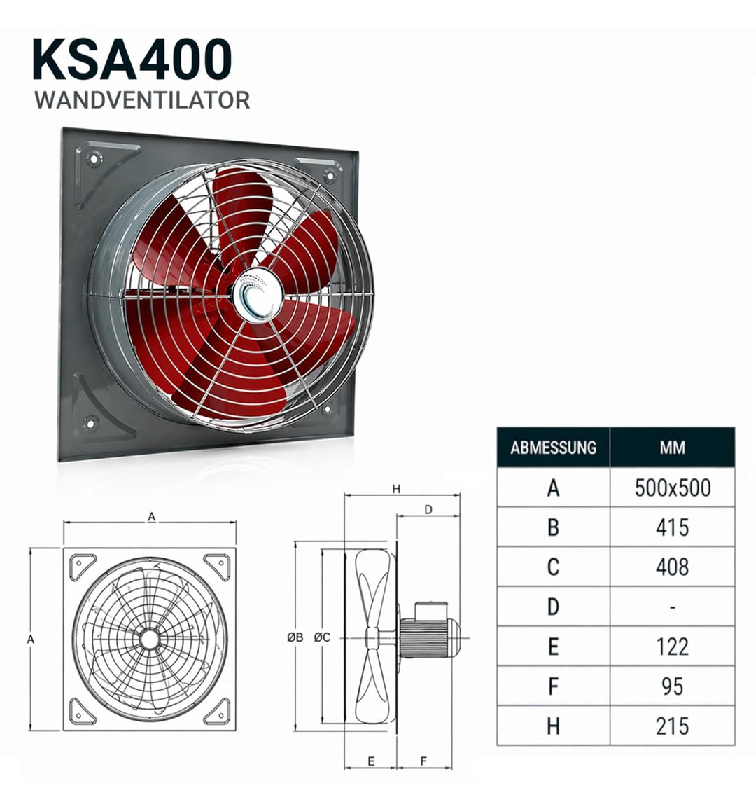 UZMAN Wandventilator Hochleistungs Axialventilator mit Kugellagern, für Dauerbetrieb Industrie Axial