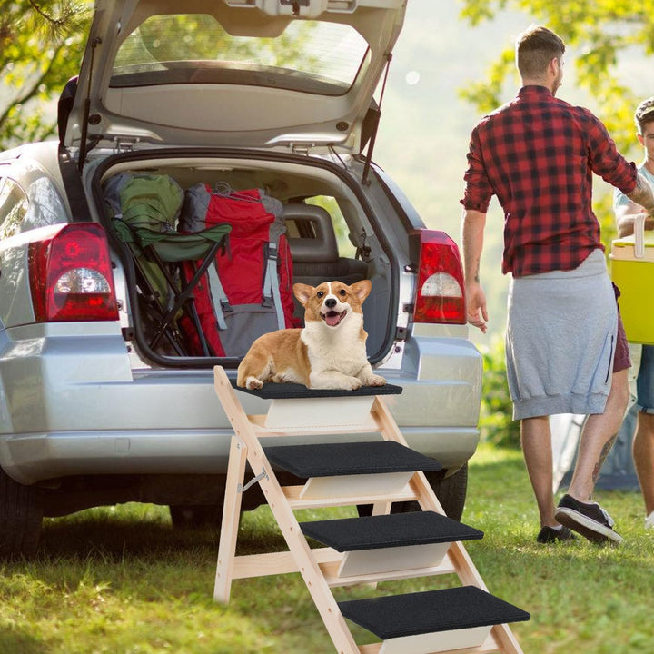 Hundetreppe 4 Stufen,2-in-1 Klappbare Hunderampe aus Holz,rutschfest mit Geringer Neigung,Haustiertr