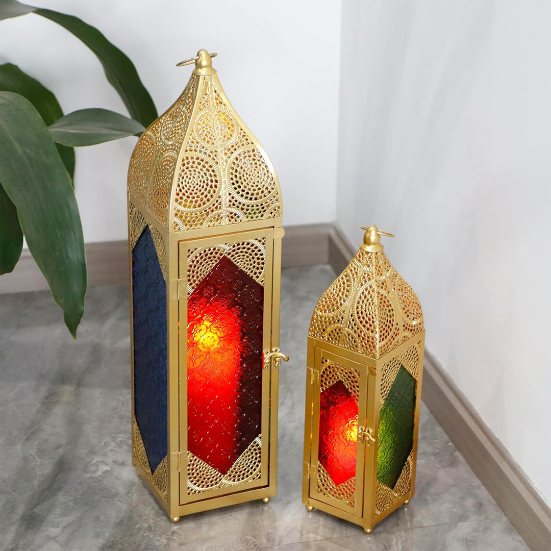 TRIROCKS 2er-Set Dekorative Ramadan-Kerzenlaterne aus Metall Orientalischer Kerzenhalter Arabische H
