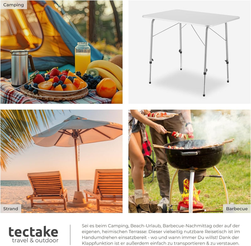 tectake® Campingtisch, Gartentisch klappbar, Klapptisch höhenverstellbar, verstellbare Teleskopbeine