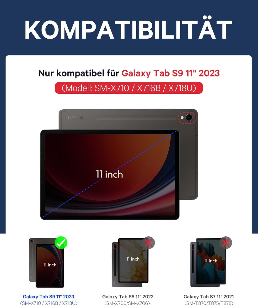 Earto Samsung Galaxy Tab Tastatur für S9 11"/S9 FE 10.9”, Smart Touchpad, Tab S9 Hülle mit S-Pen-Hal