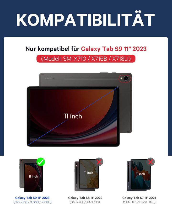 Earto Samsung Galaxy Tab Tastatur für S9 11"/S9 FE 10.9”, Smart Touchpad, Tab S9 Hülle mit S-Pen-Hal