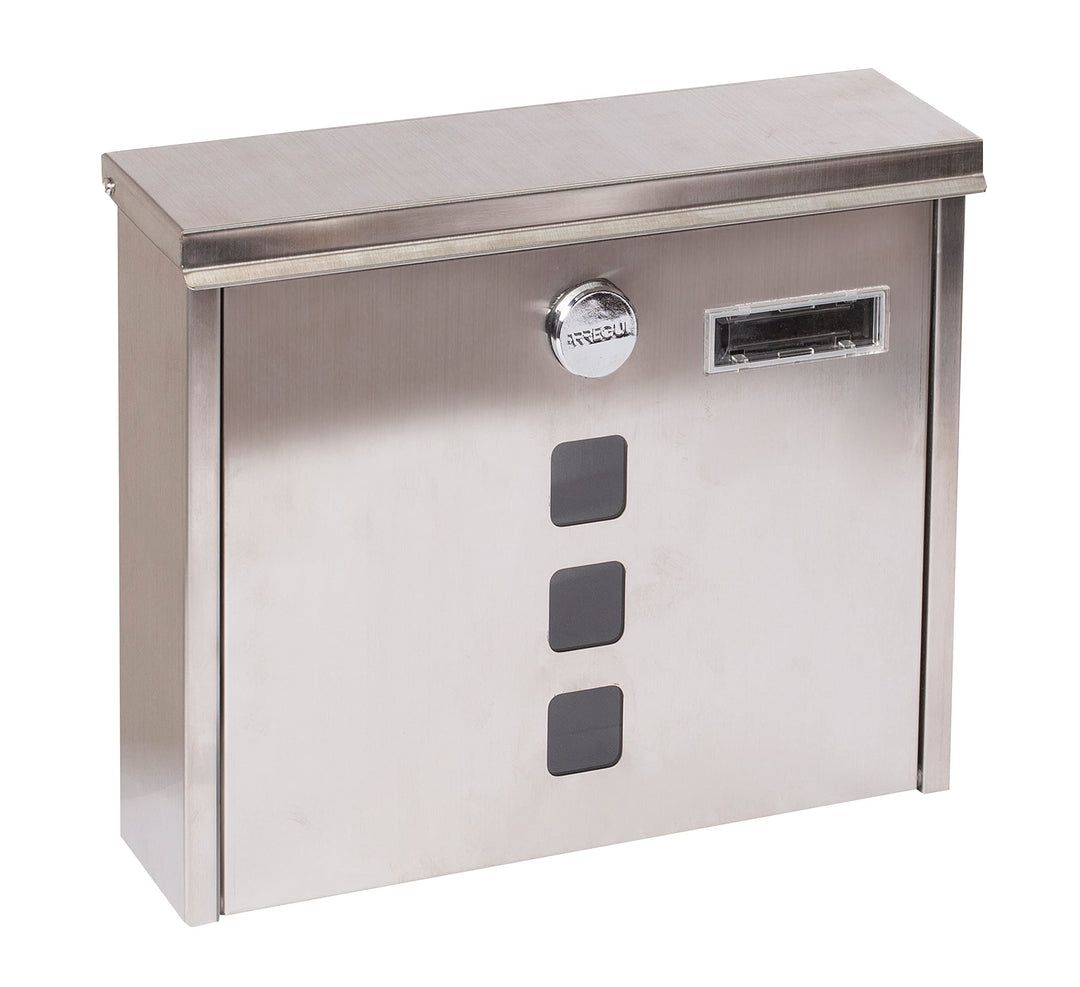 ARREGUI Chance E7107 Briefkasten aus Edelstahl, Grösse M (DIN A4), Wandbriefkasten mit Schutzklappen