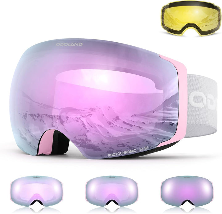 Odoland Skibrille Unisex für Herren und Damen Jungen Rahmenlose Snowboardbrille mit Magnetische Wech