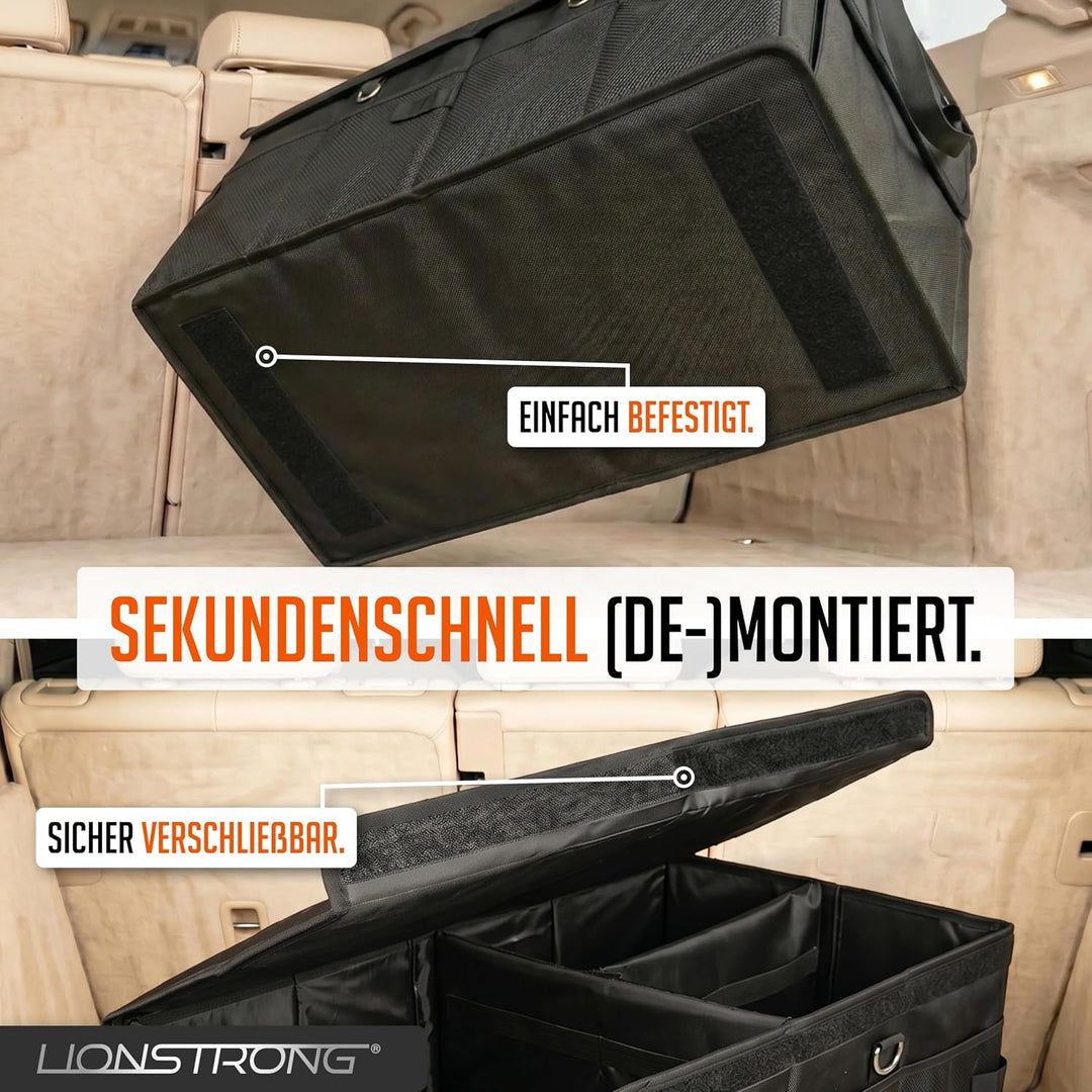 LIONSTRONG® Kofferraum-Organizer Box – Faltbare &amp; rutschfeste Aufbewahrungsbox mit Tragegriffen und