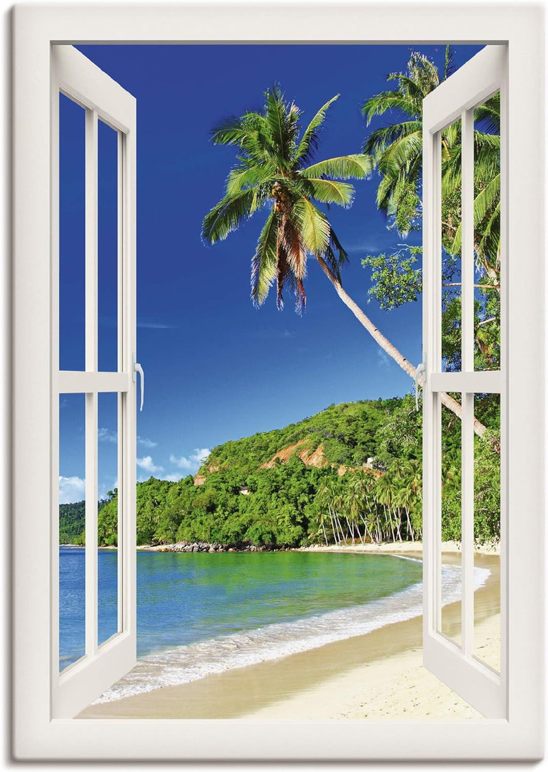 ARTland Leinwandbilder Wandbild Bild Leinwand 70x100 cm Fensterblick Karibik Südsee Strand Meer Inse