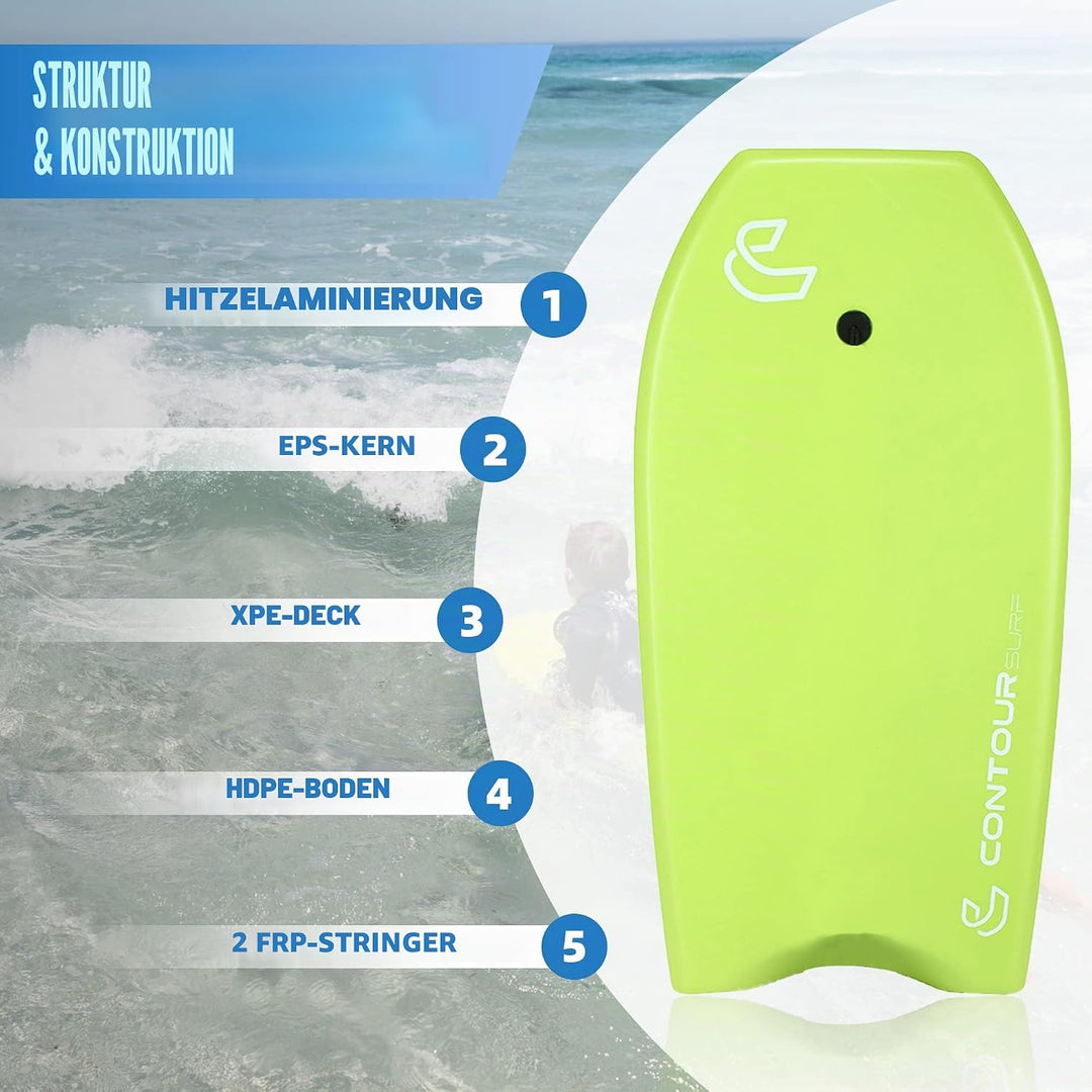 Body Boards for Beach Lightweight Durable Body Board with EPS Core Dual Channel Double Swivel Coiled