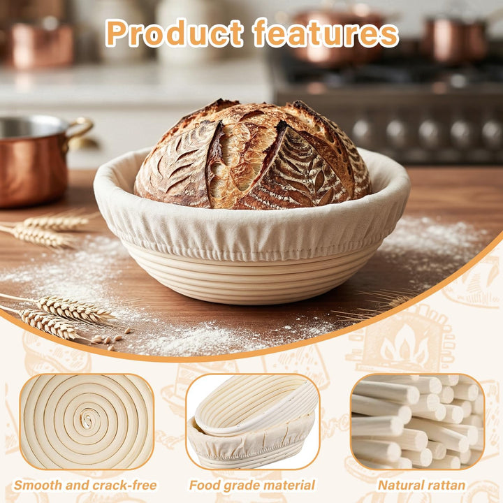 Gärkörbchen Für Sauerteig Starter Set, 2 Gärkorb Brot(23cm rund & 25cm oval), 900ml Sauerteig Glas S
