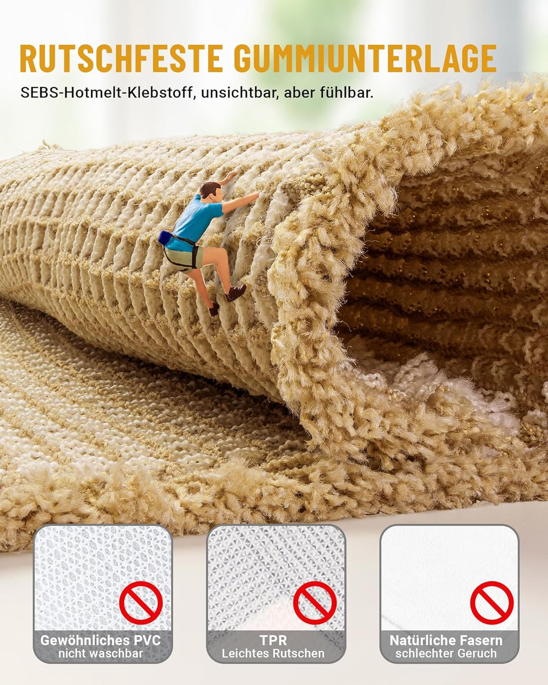 Grosser Badteppich Set, rutschfeste Badematte, Badezimmerteppich Set 2 Teilig, Boho Badezimmermatte,