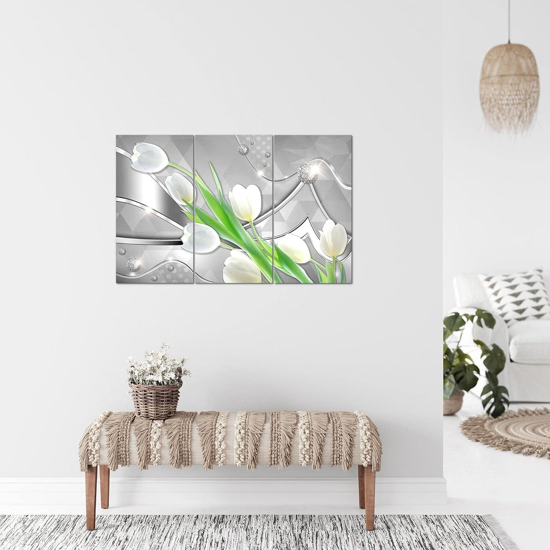 Runa Art Wandbilder Blumen Tulpen Bild XXL Wohnzimmer Schlafzimmer Grau Grün Diamant 120 x 80 cm 3 T