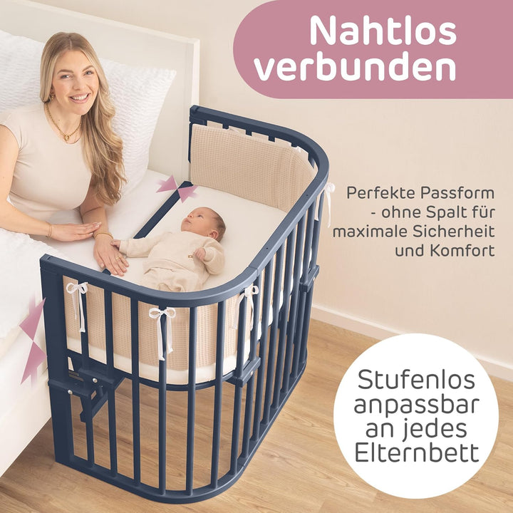 babybay Maxi Comfort Plus Beistellbett & Stubenwagen aus massivem Buchenholz/Zustellbett mit Verschl