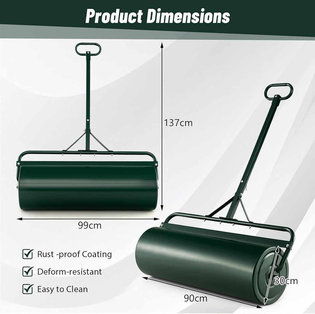 SOARS Rasenwalze befüllbar 63L, Ø30cm Handwalze, Rasenroller mit U-Griff & abnehmbarem Ablassstopfen
