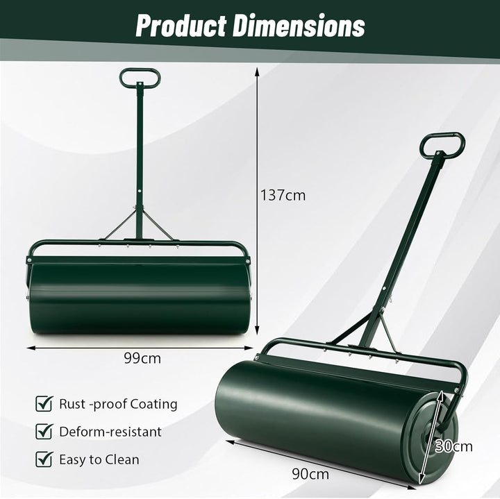 SOARS Rasenwalze befüllbar 63L, Ø30cm Handwalze, Rasenroller mit U-Griff & abnehmbarem Ablassstopfen
