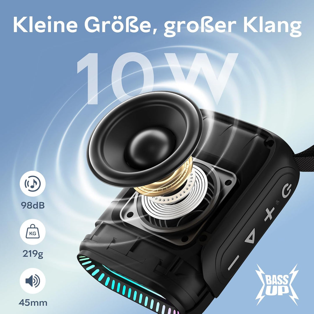 OHAYO Bluetooth Lautsprecher Klein mit RGB Licht, Musikbox Bluetooth 5.3 mit IPX7 Wasserdicht, 24H A