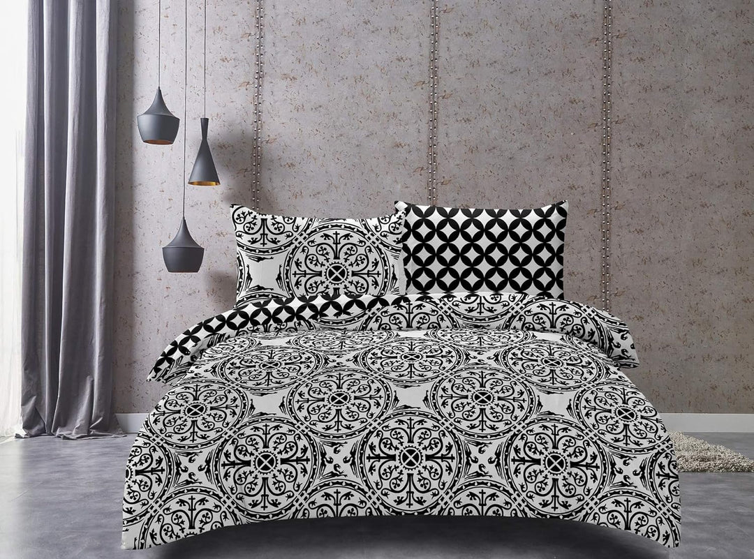 DecoKing Bettwäsche 4tlg 2 x Bettbezug 155x220 cm mit 2 Kissenbezügen 80x80 schwarz weiss geometrisc