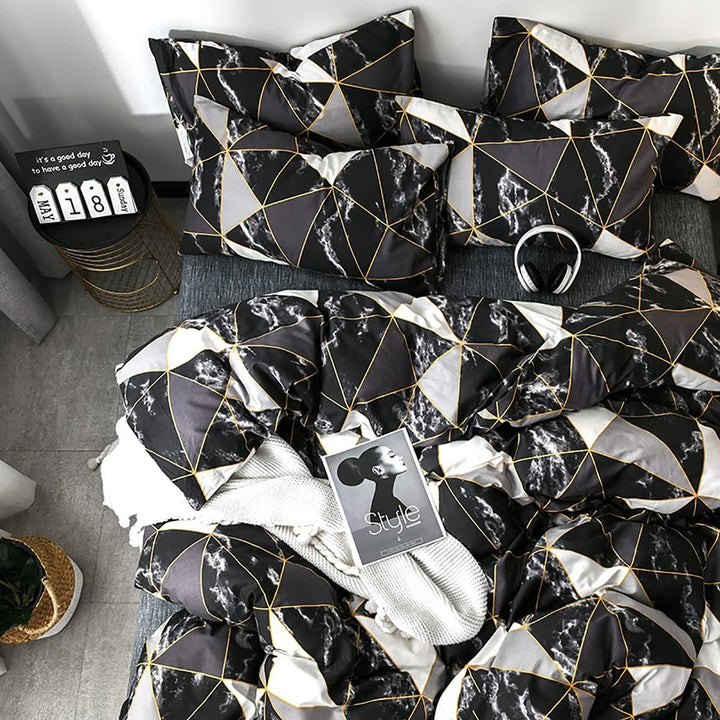 Omela Bettwäsche Marmor 135x200 Schwarz Weiss Marmor Optik Bettbezug 2 Teilig Microfaser Geometrisch