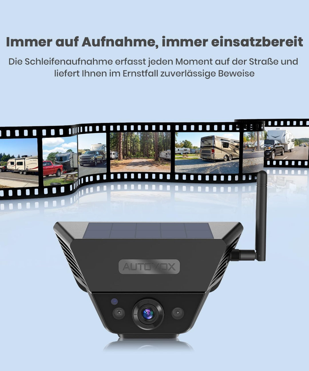 AUTO-VOX Magnetische Solar Rückfahrkamera Kabellose: 1 Min Installation, 1080P HD Zwei-Kanal mit Auf