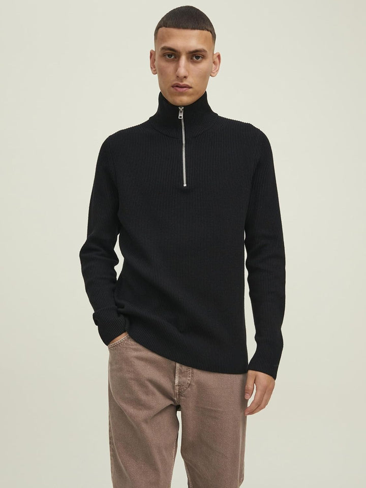 JACK & JONES Herren Jprperfect Knit Half Zip Sn Pullover Sweater L Schwarz, L Schwarz