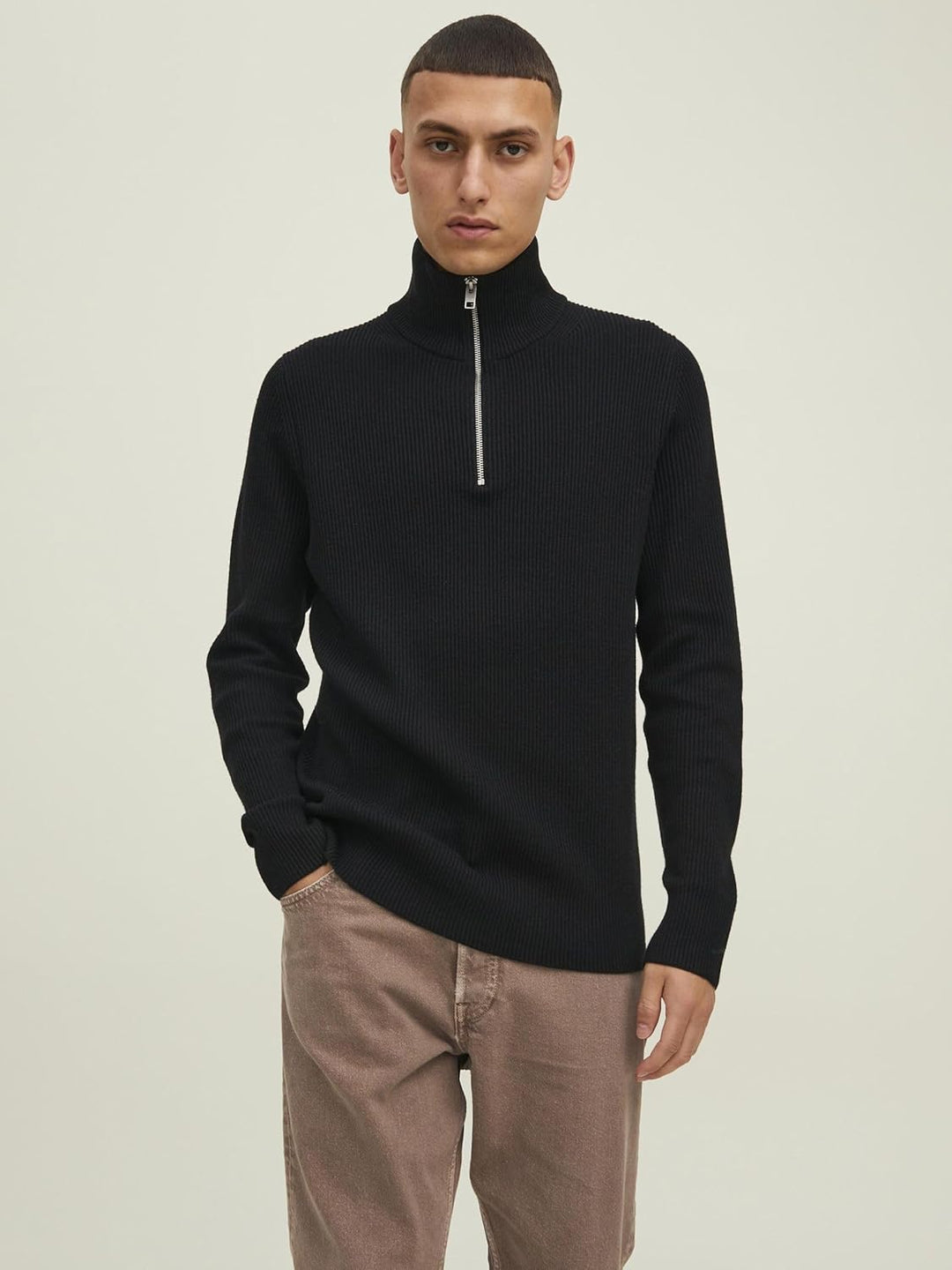 Jack & Jones Men's JPRPERFECT Knit Half Zip SN Pullover, Black, XL