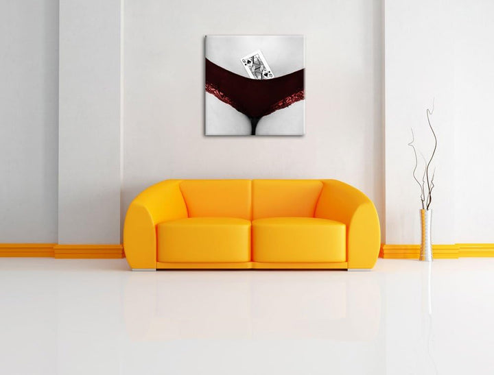 Pixxprint Spielkarte in Höschen von Frau als Leinwandbild/Grösse: 70x70 cm/Wandbild/Kunstdruck/ferti