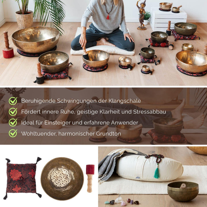 Bodhi Tibetische Klangschale Ø 32 cm | Singing Bowl mit 5 Buddhas Gravur | Handgefertigtes Klangscha